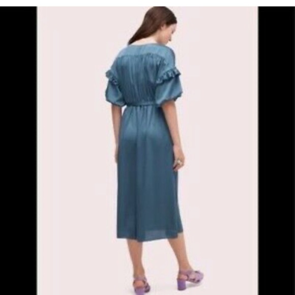 NWOT KATE SPADE NY Slate Blue Satin Midi Dress Size 6 - Picture 2 of 11